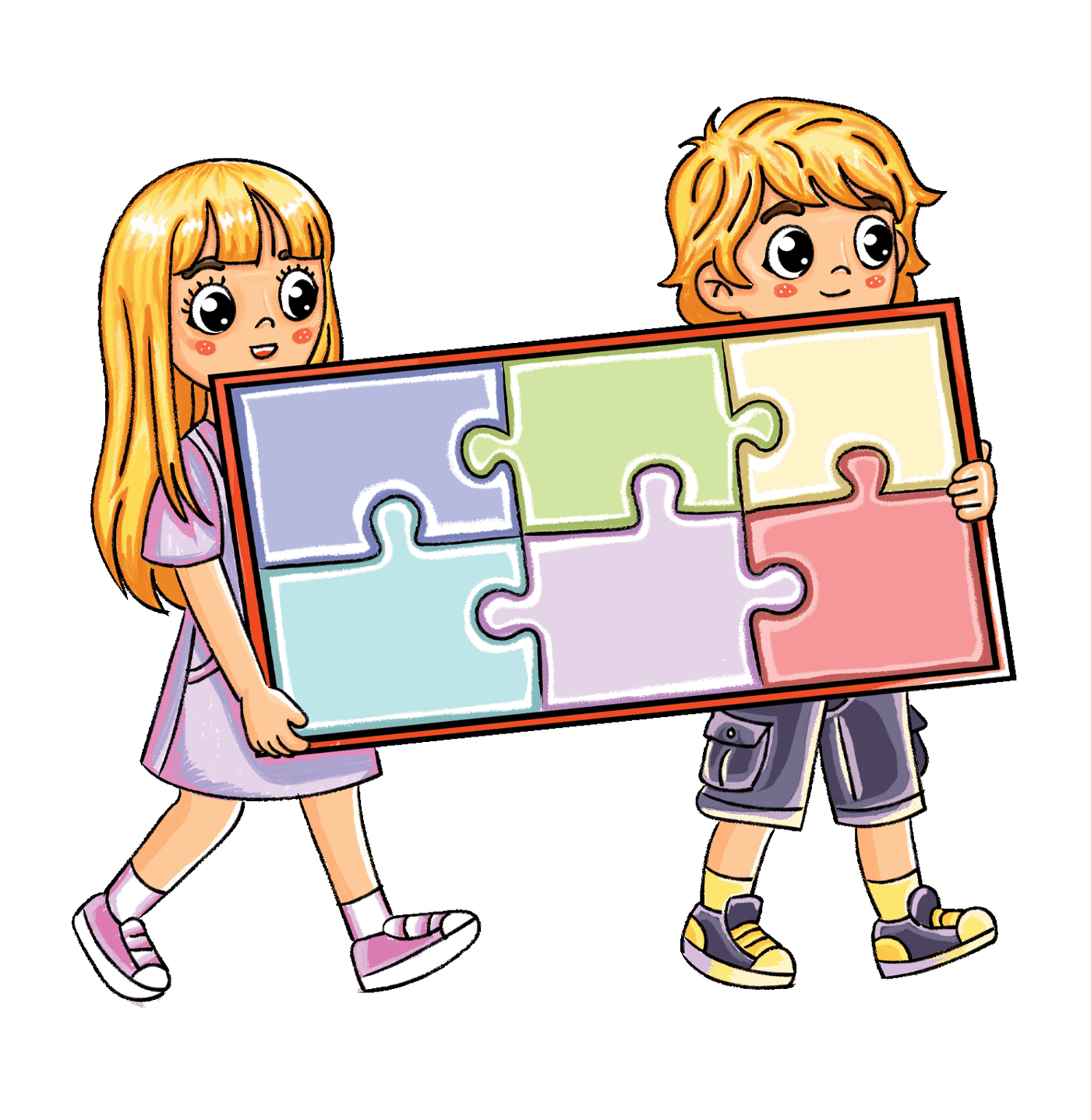 Kids holding puzzle with Contact, Blogs and Events